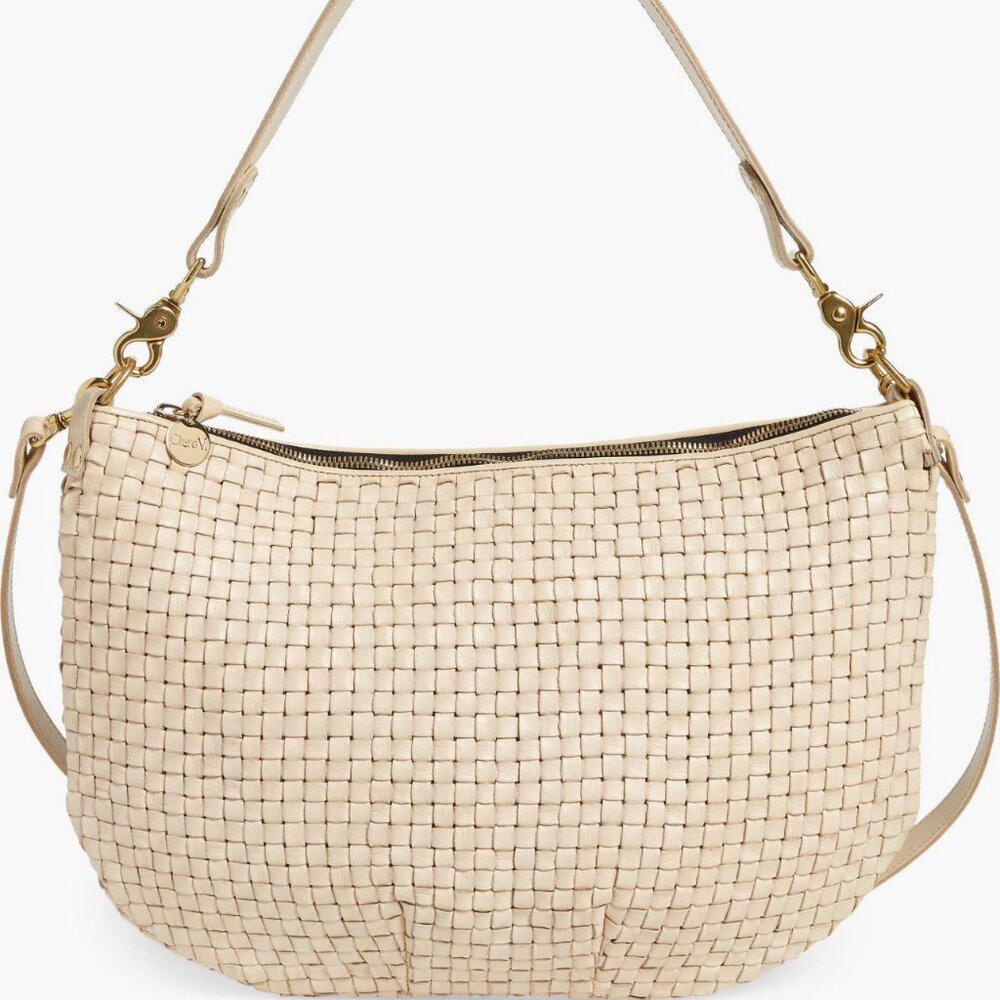 Authentic Clare V Moyen Messenger in Cream woven leather — includes strap